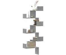 Sieninė kampinė lentyna, betono pilka, 45x45x147cm, MDP