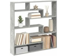 Sieninė lentyna, 7 skyrių, betono pilka, mediena, kubo formos