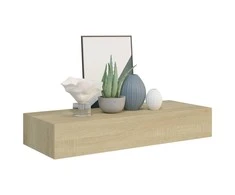 Sieninė lentyna su stalčiumi, ąžuolo, 60x23,5x10cm, MDF