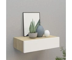 Sieninė lentyna su stalčiumi, ąžuolo/balta, 40x23,5x10cm, MDF