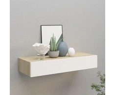 Sieninė lentyna su stalčiumi, ąžuolo/balta, 60x23,5x10cm, MDF