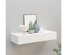 Sieninė lentyna su stalčiumi, baltos spalvos, 60x23,5x10cm, MDF