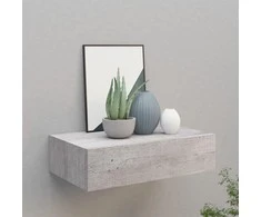 Sieninė lentyna su stalčiumi, betono pilka, 40x23,5x10cm, MDF
