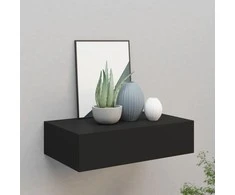 Sieninė lentyna su stalčiumi, juoda, 40x23,5x10cm, MDF
