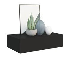 Sieninė lentyna su stalčiumi, juoda, 40x23,5x10cm, MDF