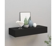 Sieninė lentyna su stalčiumi, juoda, 60x23,5x10cm, MDF