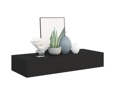 Sieninė lentyna su stalčiumi, juoda, 60x23,5x10cm, MDF