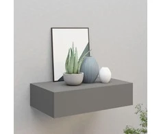 Sieninė lentyna su stalčiumi, pilka, 40x23,5x10cm, MDF