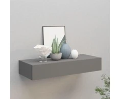 Sieninė lentyna su stalčiumi, pilka, 60x23,5x10cm, MDF