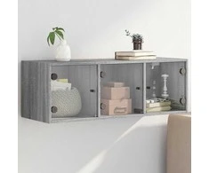 Sieninė spintelė su stiklinėmis durelėmis, pilka, 102x37x35cm