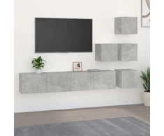 TV staliukas Sieninė televizoriaus spintelė, betono pilka, apdirbta mediena