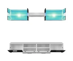 TV staliukas Sieninė TV sekcija su LED šviesomis, 5 d., blizgi, juoda