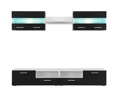 TV staliukas Sieninė TV sekcija su LED šviesomis, 5 d., blizgi, juoda