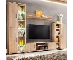 TV staliukas Sieninė TV sekcija su LED šviesomis, Sonoma ąžuolo mediena