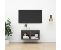 Sieninė TV spintelė, blizgi pilka, 37x37x72 cm, MDP