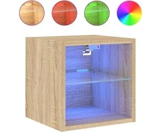 TV staliukas Sieninė TV spintelė su LED lemputėmis, ąžuolo, 30x28,5x30cm