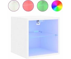 TV staliukas Sieninė TV spintelė su LED lemputėmis, balta, 30x28,5x30cm