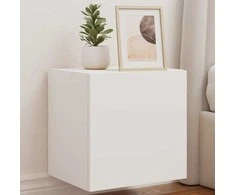 TV staliukas Sieninė TV spintelė su LED lemputėmis, balta, 40,5x35x40cm