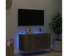 TV staliukas Sieninė TV spintelė su LED lemputėmis, dūminė, 80x35x41cm