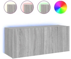 TV staliukas Sieninė TV spintelė su LED lemputėmis, pilka, 100x35x41cm