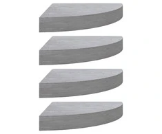 Sieninės kampinės lentynos, 4vnt., pilkos, 25x25x3,8cm, MDF