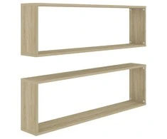 Sieninės lentynos, 2vnt., ąžuolo, 100x15x30cm, MDP, kubo formos