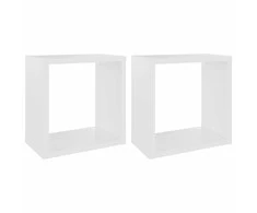 Sieninės lentynos, 2vnt., baltos, 26x15x26cm, kubo formos
