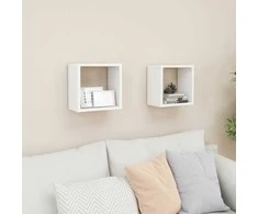 Sieninės lentynos, 2vnt., baltos, 26x15x26cm, kubo formos