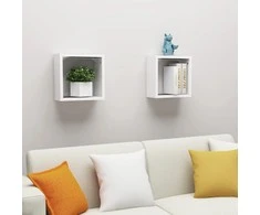 Sieninės lentynos, 2vnt., baltos, 30x15x30cm, kubo formos