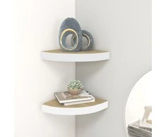 Sieninės lentynos, 2vnt., baltos/ąžuolo, 25x25x3,8cm, MDF