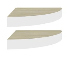 Sieninės lentynos, 2vnt., baltos/ąžuolo, 25x25x3,8cm, MDF