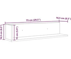 Sieninės lentynos, 2vnt., pilkos, 75x16,5x16,5cm, mediena