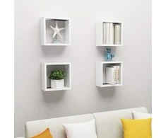 Sieninės lentynos, 4vnt., baltos, 30x15x30cm, kubo formos