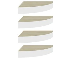 Sieninės lentynos, 4vnt., baltos/ąžuolo, 25x25x3,8cm, MDF