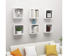 Sieninės lentynos, 6vnt., baltos, 30x15x30cm, kubo formos