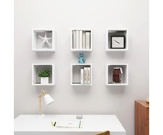 Sieninės lentynos, 6vnt., baltos, 30x15x30cm, kubo formos