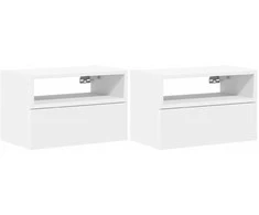 Sieninės naktinės spintelės, 2vnt., baltos, 45x26x28,5cm