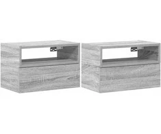 Sieninės naktinės spintelės, 2vnt., pilka, 45x26x28,5cm