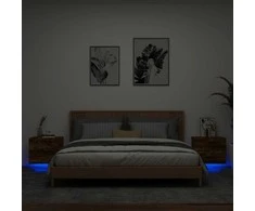 Sieninės naktinės spintelės su LED, 2vnt., dūminio ąžuolo