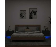 Sieninės naktinės spintelės su LED, 2vnt., juodos