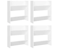 Sieninės spintelės batams, 4vnt., baltos, 60x18x60cm, MDP