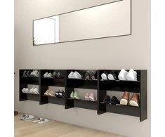Sieninės spintelės batams, 4vnt., juodos, 60x18x60cm, mediena