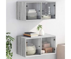 Sieninės spintelės su durelėmis, 2vnt., pilkos, 68,5x37x35cm