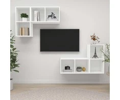 TV staliukas Sieninės televizoriaus spintelės, 4vnt., baltos, mediena