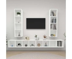 TV staliukas Sieninės televizoriaus spintelės, 4vnt., baltos, mediena