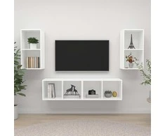 TV staliukas Sieninės televizoriaus spintelės, 4vnt., baltos, mediena