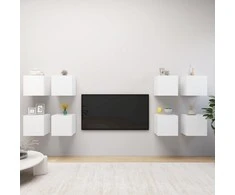 TV staliukas Sieninės televizoriaus spintelės, 8vnt., baltos, 30,5x30x30cm
