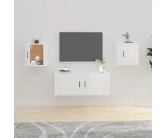 TV staliukas Sieninės TV spintelės, 2vnt., baltos, 40x34,5x40cm, blizgios