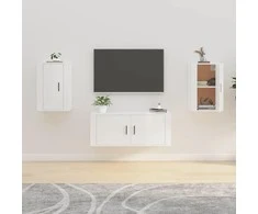 Sieninės TV spintelės, 2vnt., baltos, 40x34,5x60cm, blizgios
