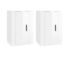 Sieninės TV spintelės, 2vnt., baltos, 40x34,5x60cm, blizgios